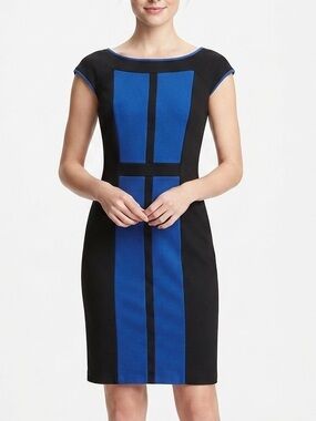 Betsey Johnson Black Royal Blue Colorblock Sheath Dress Size 2 Cocktail Party